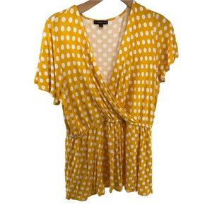 Lane Bryant Yellow & White Polka Dot Blouse Size 18